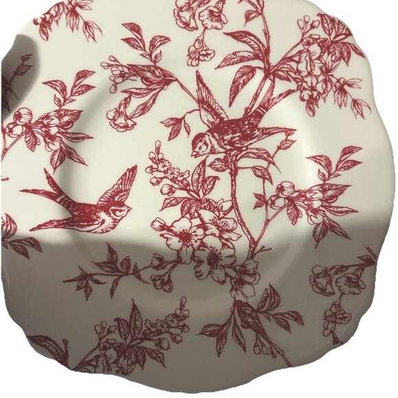 RARE Bird Toile Plate Red Elisabeth Trostli Andrea Sadek SQUARE Salad Serving - Picture 1 of 5